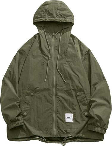 KGYA Men's Solid Color Rain Jacket, Lightweight Waterproof Quick Dry Loose Fit Hooded Rain Coat in Kuwait