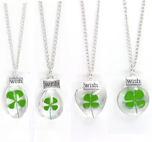 Dried Leaves Lucky 4-Leaf Clover Sunflower Pendant Necklace St. Patrick's Day Square round Glass Love and Luck Plant Jewelry for Women Girls Gift in Kuwait