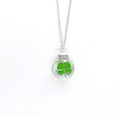 Dried Leaves Lucky 4-Leaf Clover Sunflower Pendant Necklace St. Patrick's Day Square round Glass Love and Luck Plant Jewelry for Women Girls Gift in Kuwait