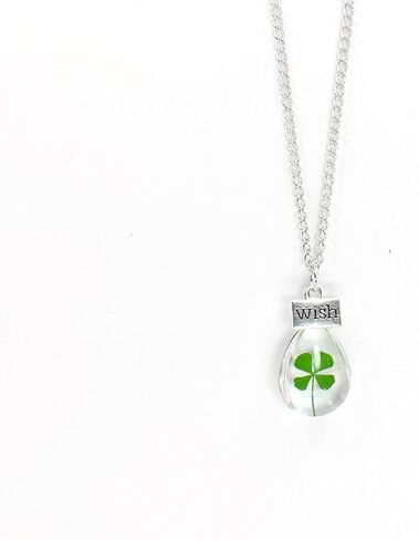 Dried Leaves Lucky 4-Leaf Clover Sunflower Pendant Necklace St. Patrick's Day Square round Glass Love and Luck Plant Jewelry for Women Girls Gift in Kuwait