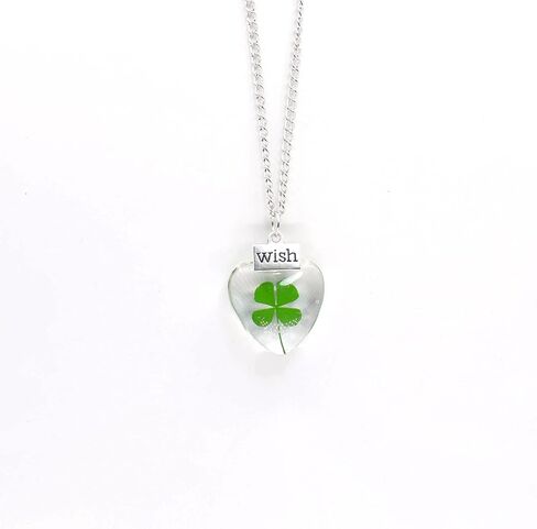 Dried Leaves Lucky 4-Leaf Clover Sunflower Pendant Necklace St. Patrick's Day Square round Glass Love and Luck Plant Jewelry for Women Girls Gift in Kuwait