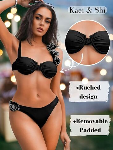 Kaei&Shi Sexy Balconette Bikini, 3D Rose, Underwire, High Cut, Thong Bottom in Saudi Arabia