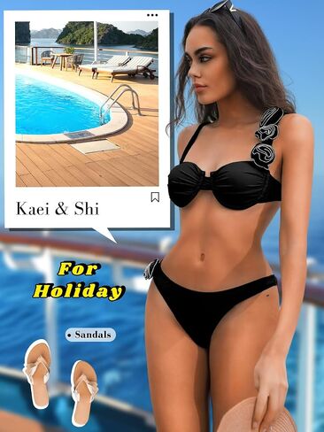 Kaei&Shi Sexy Balconette Bikini, 3D Rose, Underwire, High Cut, Thong Bottom in Saudi Arabia