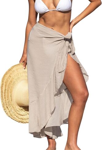 تنورة ملفوفة من الشيفون للسيدات من CUPSHE، تنورة ملفوفة على الشاطئ، ربطة عنق ذاتية، تغطية متوسطة الطول in Kuwait