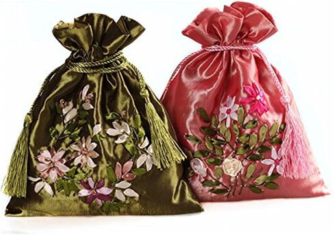 2500 كيس من الحرير المطرز بطبقتين برباط سحب للعملات المعدنية حقيبة حلوى ارتفاع 8.3 انش عرض 7.1 انش 12 قطعة/مجموعة SND006 in Kuwait