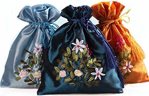 2500 كيس من الحرير المطرز بطبقتين برباط سحب للعملات المعدنية حقيبة حلوى ارتفاع 8.3 انش عرض 7.1 انش 12 قطعة/مجموعة SND006 in Kuwait