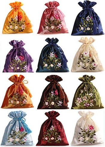 2500 كيس من الحرير المطرز بطبقتين برباط سحب للعملات المعدنية حقيبة حلوى ارتفاع 8.3 انش عرض 7.1 انش 12 قطعة/مجموعة SND006 in Kuwait