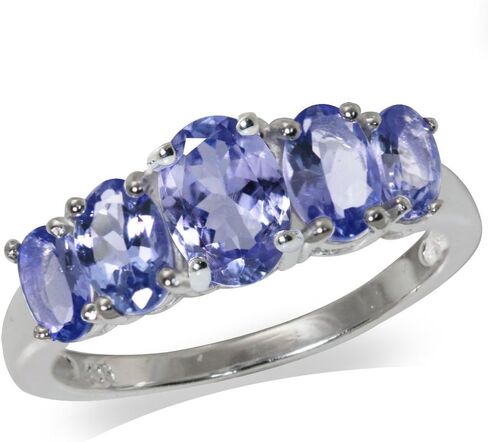 Silvershake Graduated 5-Stone Gemstone in White Gold Plated 925 Sterling Silver Right Hand Anniversary Ring Jewelry for Women in Kuwait