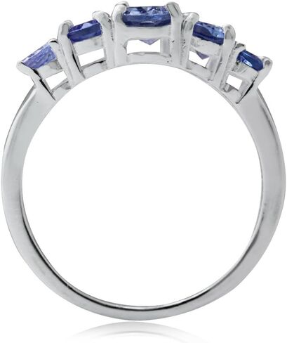 Silvershake Graduated 5-Stone Gemstone in White Gold Plated 925 Sterling Silver Right Hand Anniversary Ring Jewelry for Women in Kuwait