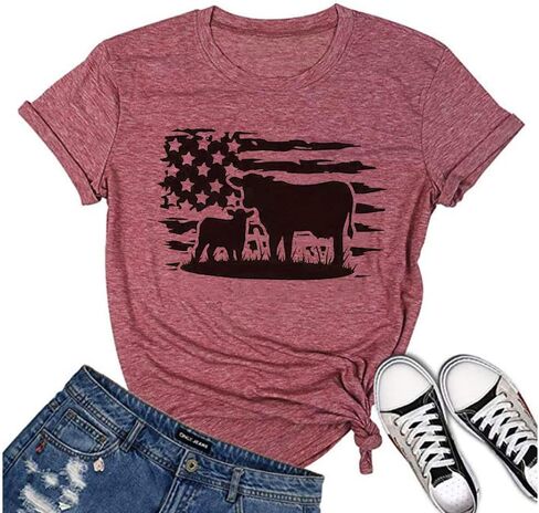 Cow Shirt for Women Funny Animal Graphic Cattle Cowgirl Tshirt Casual Farm Life T-Shirt Short Sleeve Vacation Tops in Saudi Arabia