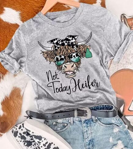 Cow Shirt for Women Funny Animal Graphic Cattle Cowgirl Tshirt Casual Farm Life T-Shirt Short Sleeve Vacation Tops in Saudi Arabia