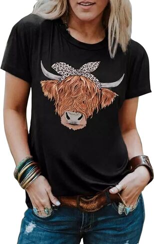 Cow Shirt for Women Funny Animal Graphic Cattle Cowgirl Tshirt Casual Farm Life T-Shirt Short Sleeve Vacation Tops in Saudi Arabia