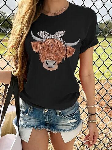 Cow Shirt for Women Funny Animal Graphic Cattle Cowgirl Tshirt Casual Farm Life T-Shirt Short Sleeve Vacation Tops in Saudi Arabia