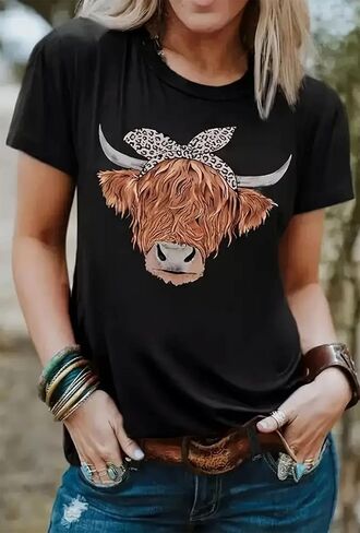 Cow Shirt for Women Funny Animal Graphic Cattle Cowgirl Tshirt Casual Farm Life T-Shirt Short Sleeve Vacation Tops in Saudi Arabia