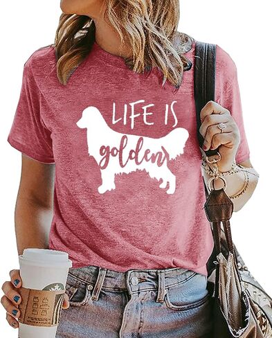 تي شيرت Life is Golden للنساء بتصميم لطيف على شكل كلب أمي وأكمام قصيرة كاجوال لهدايا ماما in Kuwait
