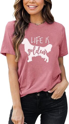 تي شيرت Life is Golden للنساء بتصميم لطيف على شكل كلب أمي وأكمام قصيرة كاجوال لهدايا ماما in Kuwait