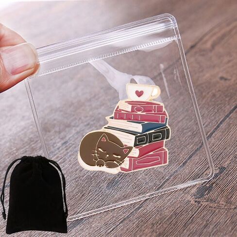 Ficsowy Cute Cat Enamel Pin Book And Coffee Funny Pins Badge for Backpacks Gifts in Kuwait