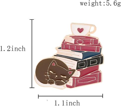 Ficsowy Cute Cat Enamel Pin Book And Coffee Funny Pins Badge for Backpacks Gifts in Kuwait