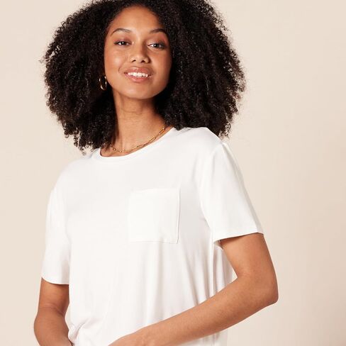 Amazon Essentials Women's Jersey Relaxed-Fit Short-Sleeve Crewneck Pocket T-Shirt, Pack of 2 in Kuwait