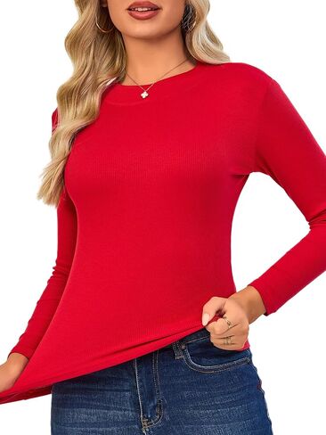 Long Sleeve Shirts Women Half-Mock Ribbed Tops Tshirt for Women Basic Trendy Stretchy Lightweight in Kuwait