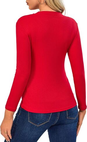 Long Sleeve Shirts Women Half-Mock Ribbed Tops Tshirt for Women Basic Trendy Stretchy Lightweight in Kuwait