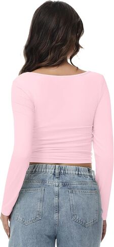 Long Sleeve Crop Top Slim Sexy Ribbed Fitted Cotton Cropped Shirts Women's Sweetheart Neck Basics for Daily Casual Wear in Saudi Arabia