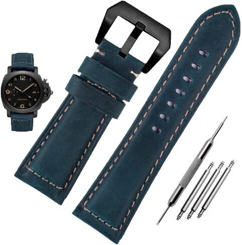 Leather Watch Bands for Men, Vintage Top Grain Leather Watch Strap Compatible with Panerai Watch Band, Genuine Leather Bracelet Watch Replacement Band 20mm 22mm 24mm 26mm in Saudi Arabia
