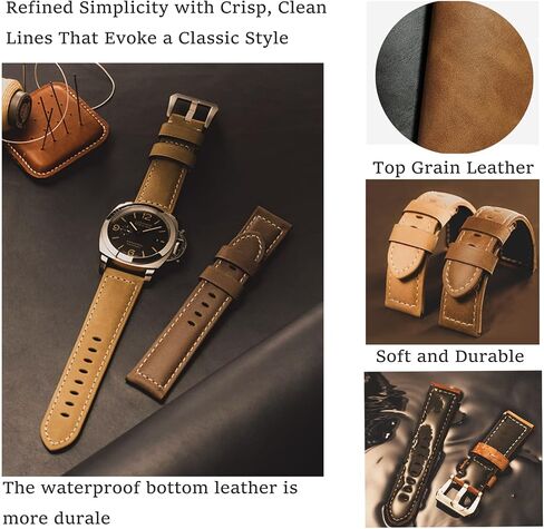 Leather Watch Bands for Men, Vintage Top Grain Leather Watch Strap Compatible with Panerai Watch Band, Genuine Leather Bracelet Watch Replacement Band 20mm 22mm 24mm 26mm in Saudi Arabia