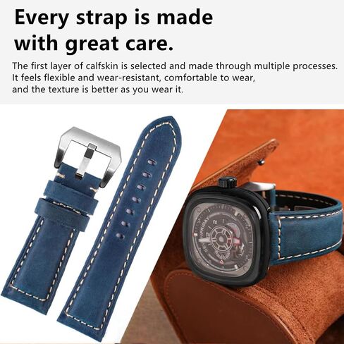 Leather Watch Bands for Men, Vintage Top Grain Leather Watch Strap Compatible with Panerai Watch Band, Genuine Leather Bracelet Watch Replacement Band 20mm 22mm 24mm 26mm in Saudi Arabia