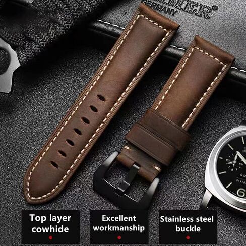 Leather Watch Bands for Men, Vintage Top Grain Leather Watch Strap Compatible with Panerai Watch Band, Genuine Leather Bracelet Watch Replacement Band 20mm 22mm 24mm 26mm in Saudi Arabia