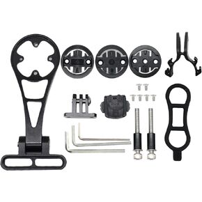 Out Front Bike Computer Mount -Adjustable Bicycle Computer Mount for Garmin Edge Wahoo, Extended Mountain Bike Accessories Cycling Phone Bike Light Sports Action Camera Combo Mount (Black)