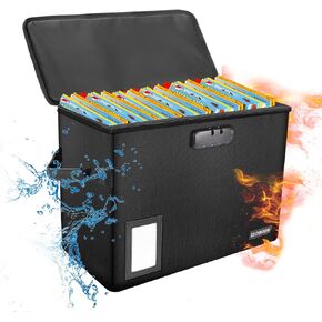 ELOBOON Comic Book Storage Box, Fireproof & Water-Resistant Comic Book Box with Lock and Label Window, Moistureproof Comic Short Box with Fire Zipper Holds 150-175 Comics, Grey