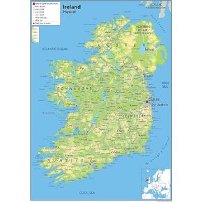 Ireland Physical Poster Map - 16.5 x 23.3 inches - Paper Laminated