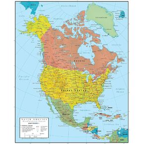 North America Wall Map GeoPolitical Edition by Swiftmaps (18x22 Laminated)