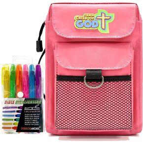 Performore Children's Bible Cover - Pink - Medium with 6 Assorted Gel Highlighter Pens in Snap PVC Wallet