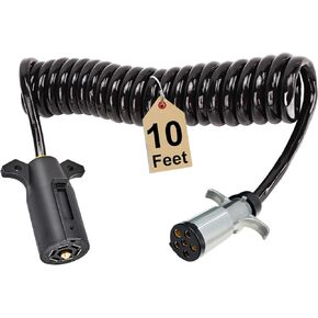 7 Pin to 6 Pin Trailer Adapter, 10 FT RV 7 to 6 Trailer Wire Kit, 7-Wire to 6-Wire Coiled Cable with Female Receptor Trailer Adapter Stretches to 10 ft