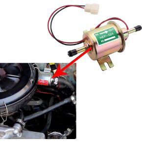 Electric Fuel Pump, 12 Volt Inline Fuel Pump, 12V Heavy Duty Electric Fuel Pump, Universal Low Pressure Gas Diesel Fuel Pump 2.5-4Psi HEP-02A Replacement For Lawn Mower Carburetor Gas Diesel Engine