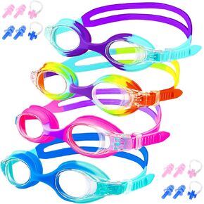 XDX Kids Goggles for Swimming 4-14, 4 Pack Kids Swim Goggles for Boys and Girls, Anti Fog Swim Goggles with UV Protection