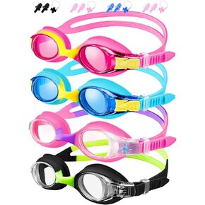 XDX Kids Goggles for Swimming 4-14, 4 Pack Kids Swim Goggles for Boys and Girls, Anti Fog Swim Goggles with UV Protection