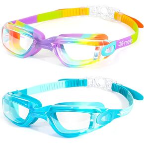 Freela Kids Swim Goggles, 2 Packs Swimming Goggles for Kids 3-14, Boys Girls Swim Goggles Anti Fog,UV Protection,No Leaking