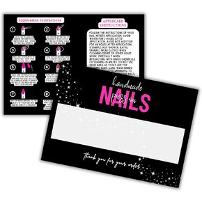 Handmade Acrylic Press On Nails Display Card | 5x7" 30 pk | w/Application Aftercare Instructions Inserts Hot Pink & Black Add to Your Bags to Display Nails