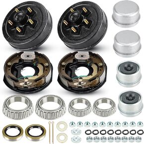 Trailer Axle Electric Brake Kit, Pair of 5-Hole, 4.5" Bolt Circle Brake Drum with 10" x 2 1/4" Self Adjusting Electric Brakes for 3500 lb Axles, Replacement 10"Brake Hub Drum Assembly