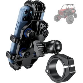 BRCOVAN UTV Phone Mount with Vibration Dampener, Adjustable Heavy Duty UTV Roll Cage Cellphone Holder Fit on 1.5''/1.65''/1.75''/1.85''/2'' Roll Bar, Compatible with 5.4''-7.2'' Smartphones
