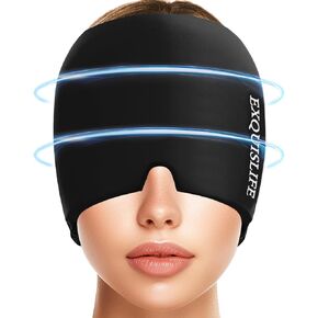 Migraine Ice Head Wrap, Headache Relief Hat for Migraine Cap, Hot and Cold Therapy, Headache Eyes Mask for Sinus, Puffy Eyes, Tension and Stress Relief (Black)