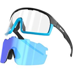 SCVCN Photochromic Cycling Glasses with Two Interchangeable Lenses Men Women Sport Sunglasses Clear Mountain Bike