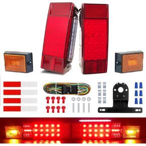 Serlainxin Boat Trailer Lights Kit, Submersible IP68 Waterproof, 12V Rectangular Trailer Lights, Combined Stop Brake Turn Signal Running License Light Function, DOT Approval