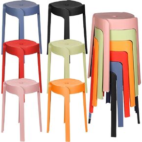 Nosiny 6 Pack Plastic Stackable Stools 18 Inch Height Portable Nesting Stack Stools Round Colorful Backless Bar Stool Seating for Christmas Home Party Office School Classroom Indoor Outdoor, 6 Colors