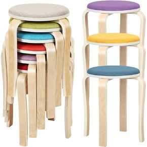 Thyle 4 Pcs Classroom Stools Round Upholstered Wood Stool Backless Stackable Stools for Classroom Wooden Stacking Portable Stool Bentwood Seat for Kitchen Garden Class Room Home (Fresh Color)