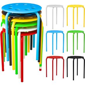 12 Pack Black Plastic Stack Stools Stacking Stools Classroom Stackable Stool Portable Stackable Stools with Metal Frame Backless Black Stool with Round Top for Students Adults School Office Home
