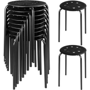 10 Pcs Stacking Stools Set with Metal Frame 17.72'' Portable Classroom Stackable Plastic Stools Backless Stool with Round Top for Kid Adult Children Students School Office Home Kitchen (Black, White)